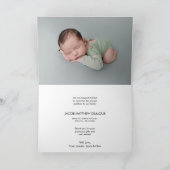 男の赤ちゃんモダン2横向き写真ベビーシャワー サンキューカード (内部)