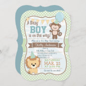 男の赤ちゃんモンキーライオンパステルベビーシャワー招待状 招待状 (正面/裏面)