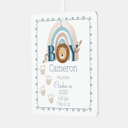 男の赤ちゃんライオン名前をカスタムすると誕生形見 メタルオーナメント (正面左)