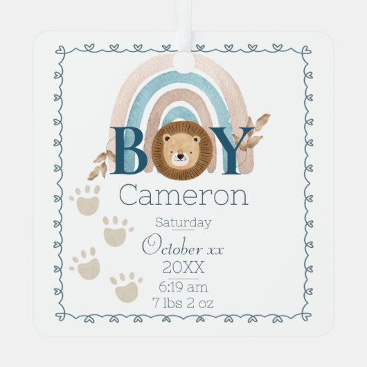 男の赤ちゃんライオン名前をカスタムすると誕生形見 メタルオーナメント (裏面)