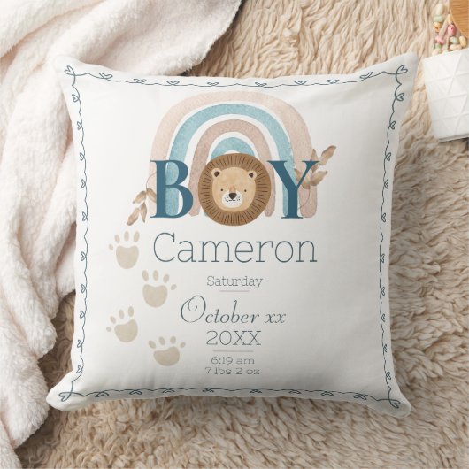 男の赤ちゃんライオン名前をカスタムすると誕生詳細 クッション (ブランケット)