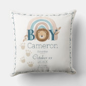 男の赤ちゃんライオン名前をカスタムすると誕生詳細 クッション (裏面)