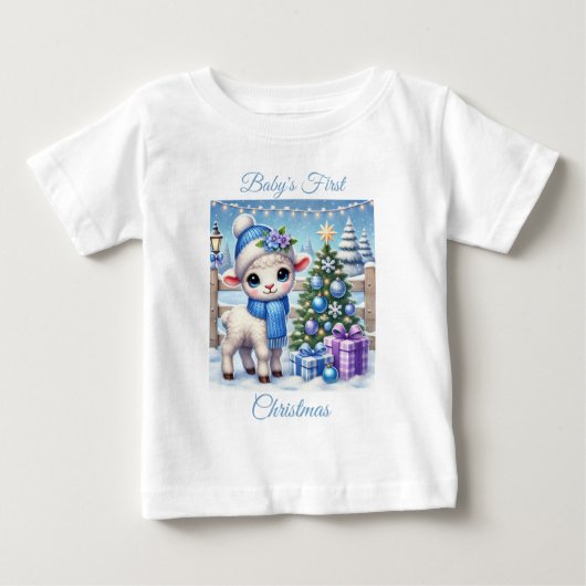 男の赤ちゃんラム初めてのクリスマス ベビーTシャツ (正面)