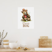 男の赤ちゃんルームアート – リトルカウボーイベアウォーター色 ポスター (キッチン)