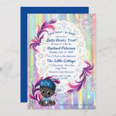 男の赤ちゃんレインボーバブル&ユニコーン赤ちゃんシャワー サンキューカード (正面/裏面)