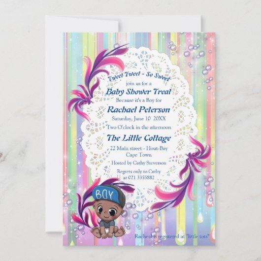 男の赤ちゃんレインボーバブル&ユニコーン赤ちゃんシャワー サンキューカード (正面)