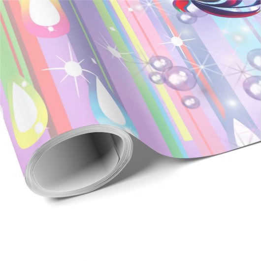 男の赤ちゃんレインボーバブル&ユニコーン赤ちゃんシャワー ラッピングペーパー (ロールコーナー)