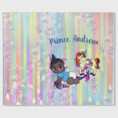 男の赤ちゃんレインボーバブル&ユニコーン赤ちゃんシャワー ラッピングペーパー (フラット)