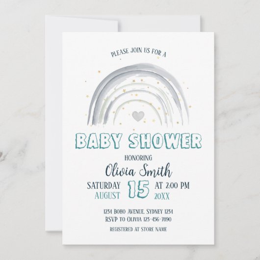 男の赤ちゃんレインボーベビーシャワー 招待状 (正面)