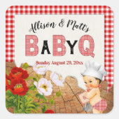 男の赤ちゃんレッドギンガムウッドフローラベビーQ BBQ スクエアシール (正面)