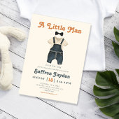 男の赤ちゃんレトロテラコッタブルーデニムベビーシャワー 招待状