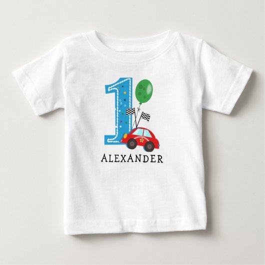男の赤ちゃんレースカー1st誕生日Tシャツ ベビーTシャツ (正面)