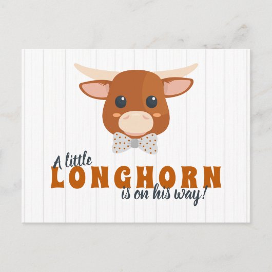 男の赤ちゃんロングホーン焦げオレンジ色の赤ちゃんシャワー インビテーションポストカード (正面)
