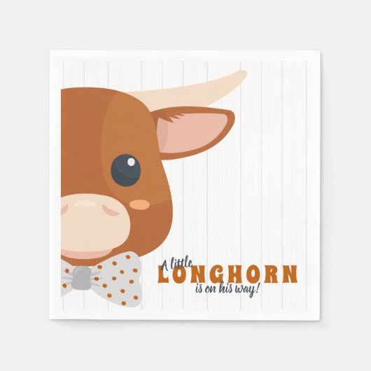 男の赤ちゃんロングホーン焦げオレンジ色の赤ちゃんシャワー スタンダードカクテルナプキン (正面)