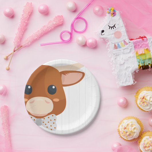 男の赤ちゃんロングホーン焦げオレンジ色の赤ちゃんシャワー ペーパープレート (パーティー)