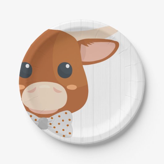 男の赤ちゃんロングホーン焦げオレンジ色の赤ちゃんシャワー ペーパープレート (正面)