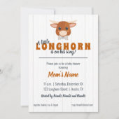 男の赤ちゃんロングホーン焦げオレンジ色の赤ちゃんシャワー 招待状 (正面)