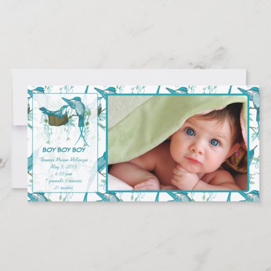 男の赤ちゃんヴィンテージベビー鳥写真発表 案内状 (正面)