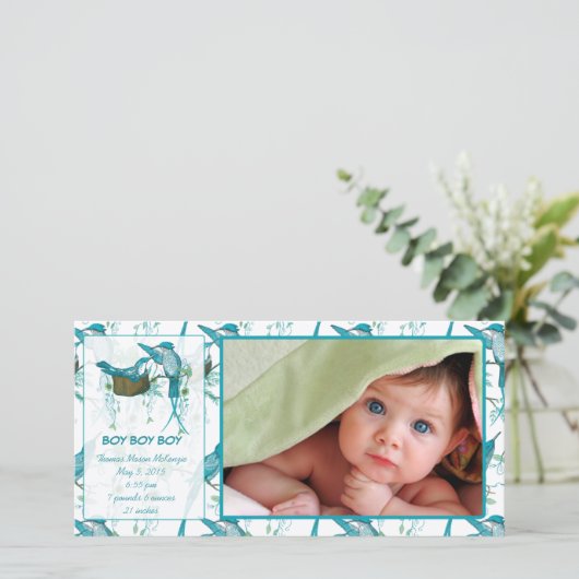 男の赤ちゃんヴィンテージベビー鳥写真発表 案内状 (スタンド正面)