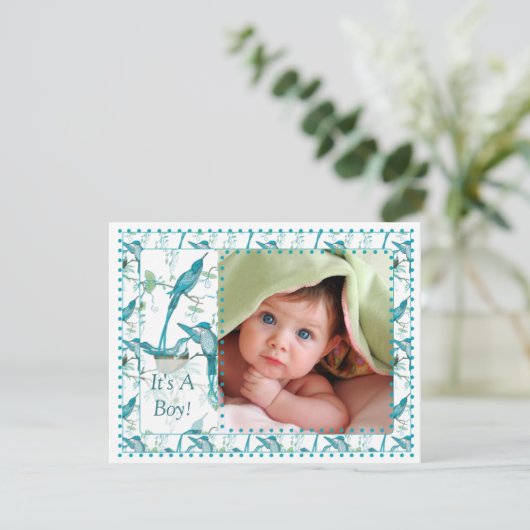 男の赤ちゃんヴィンテージベビー鳥写真発表 案内状 (スタンド正面)