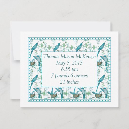 男の赤ちゃんヴィンテージベビー鳥写真発表 案内状 (裏面)