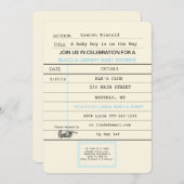 男の赤ちゃんヴィンテージ書庫カードブックシャワー 招待状 (正面/裏面)