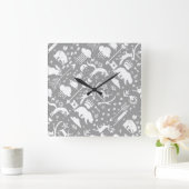 男の赤ちゃん任意のカラーモダンキツネウッドランドパターン スクエア壁時計 (ホーム)