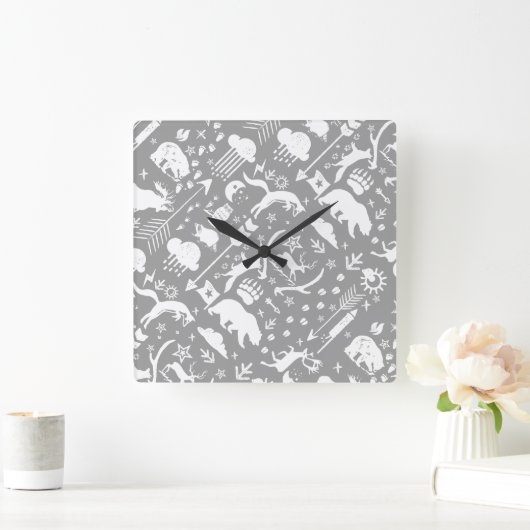 男の赤ちゃん任意のカラーモダンキツネウッドランドパターン スクエア壁時計 (ホーム)