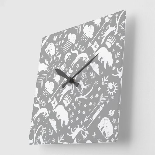 男の赤ちゃん任意のカラーモダンキツネウッドランドパターン スクエア壁時計 (傾斜)
