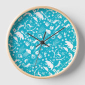 男の赤ちゃん任意のカラーモダンキツネウッドランドパターン 壁時計 (正面)