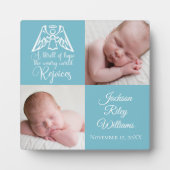 男の赤ちゃん写真かわいいブルーエンジェルクリスマス誕生 フォトプラーク (正面)