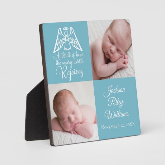 男の赤ちゃん写真かわいいブルーエンジェルクリスマス誕生 フォトプラーク (正面)
