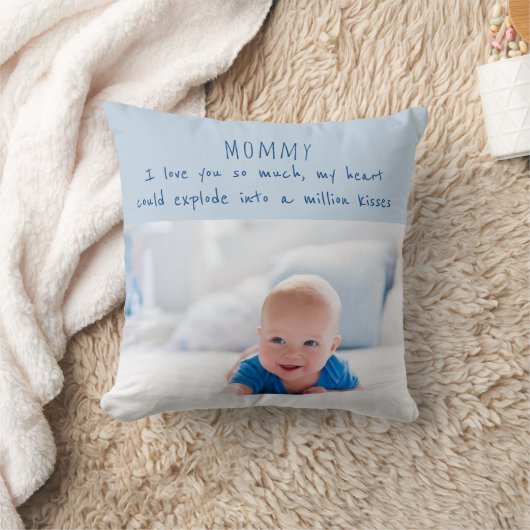 男の赤ちゃん写真と母への愛らしいメッセージ クッション (ブランケット)