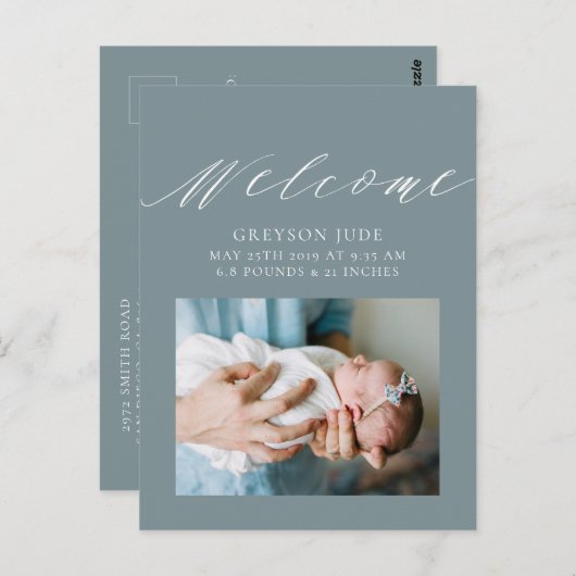 男の赤ちゃん写真のお知らせはがき ポストカード (正面/裏面)