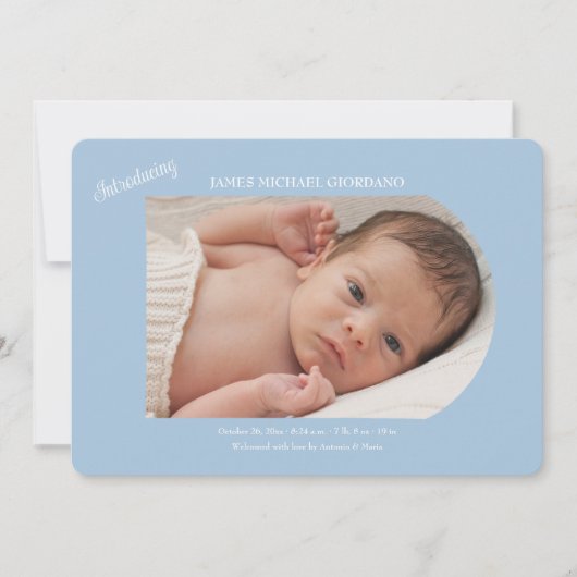 男の赤ちゃん写真の誕生のお知らせ 招待状 (正面)