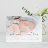 男の赤ちゃん写真の誕生発表グレークローバー 案内状 (スタンド正面)