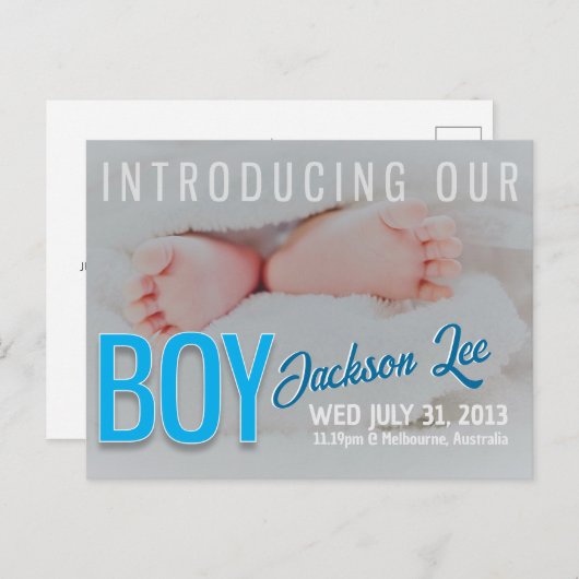 男の赤ちゃん写真はがき 案内ポストカード (正面/裏面)