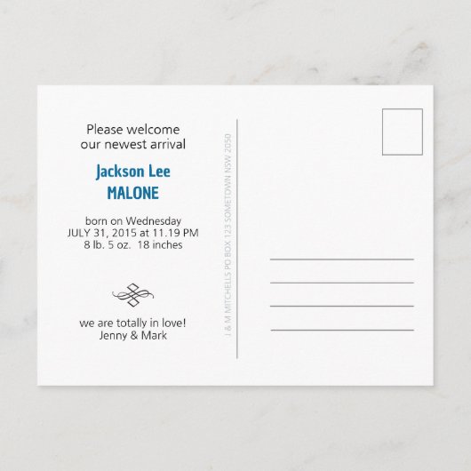 男の赤ちゃん写真はがき 案内ポストカード (裏面)