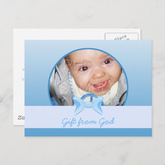 男の赤ちゃん写真ギフトからの神の青い弓バイブル聖句 ポストカード (正面/裏面)