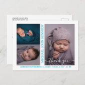 男の赤ちゃん写真コラージュのスクリプトの誕生発表 ポストカード (正面/裏面)