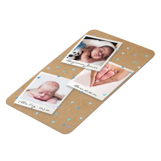 男の赤ちゃん写真コラージュ誕生の統計のお知らせ マグネット (左側)
