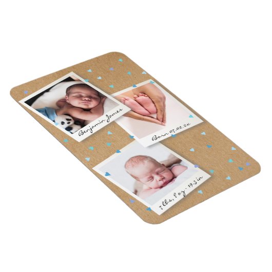 男の赤ちゃん写真コラージュ誕生の統計のお知らせ マグネット (右側)