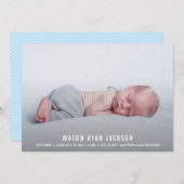男の赤ちゃん写真シンプルの誕生のお知らせ (正面/裏面)