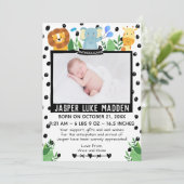 男の赤ちゃん写真ジャングル動物アナウンスメントカード 案内状 (スタンド正面)