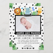 男の赤ちゃん写真ジャングル動物アナウンスメントカード 案内状 (正面/裏面)