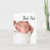 男の赤ちゃん写真ベビーシャワー縦手錠 サンキューカード (正面)