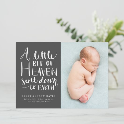 男の赤ちゃん写真リトル天国地球に送信誕生 案内状 (スタンド正面)