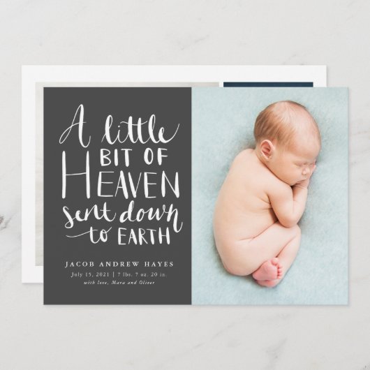 男の赤ちゃん写真リトル天国地球に送信誕生 案内状 (正面/裏面)