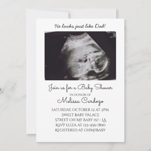 男の赤ちゃん写真超音波ベビーシャワー招待状 招待状 (正面)