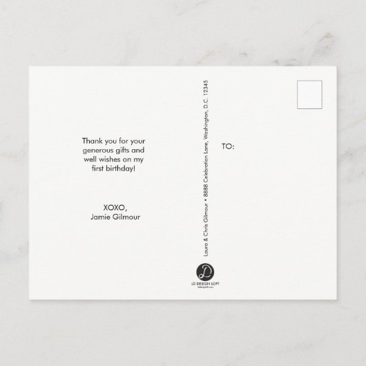 男の赤ちゃん写真1歳の誕生日かわいい ポストカード (裏面)